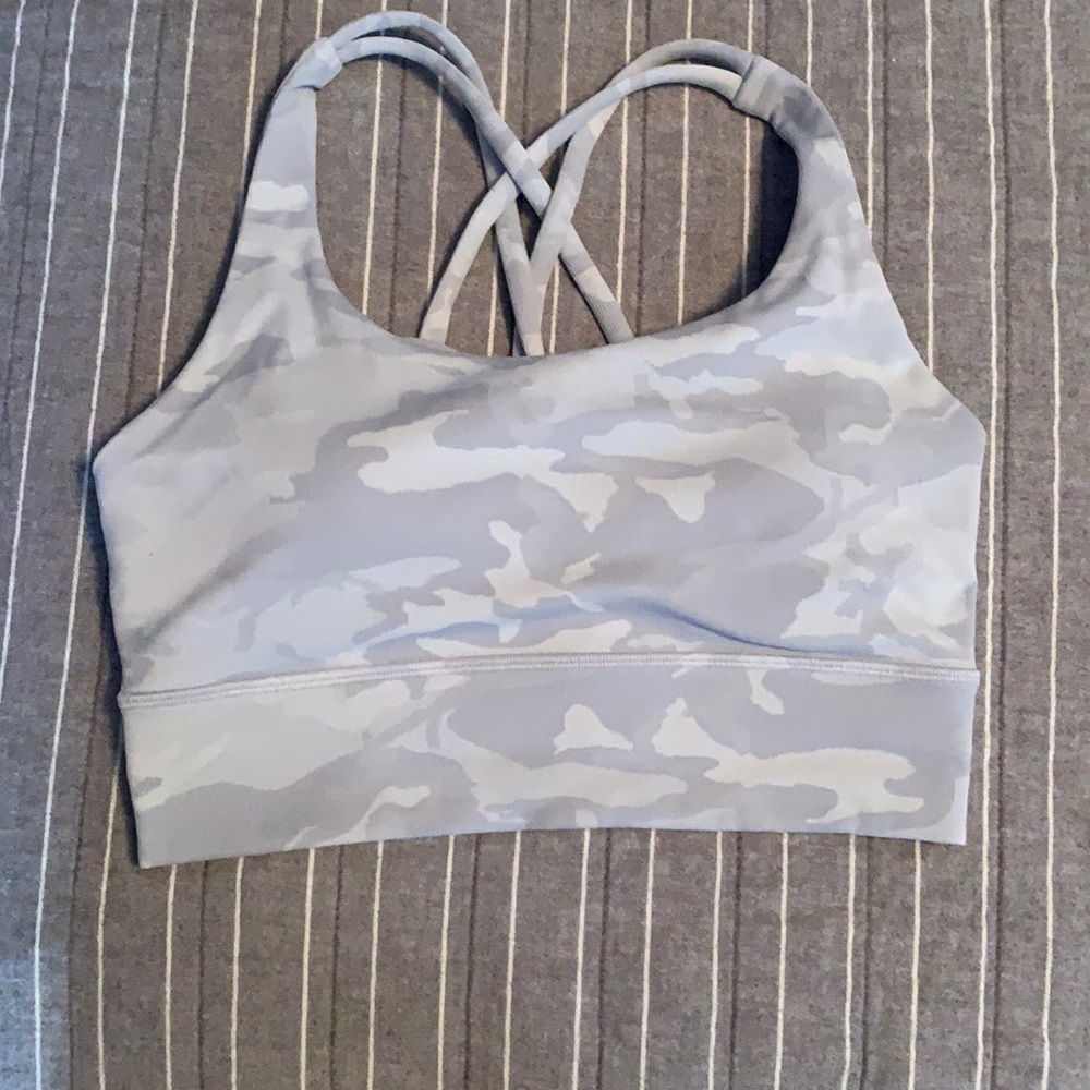 lululemon athletica Light Gray Camo Athletic Sports Bra